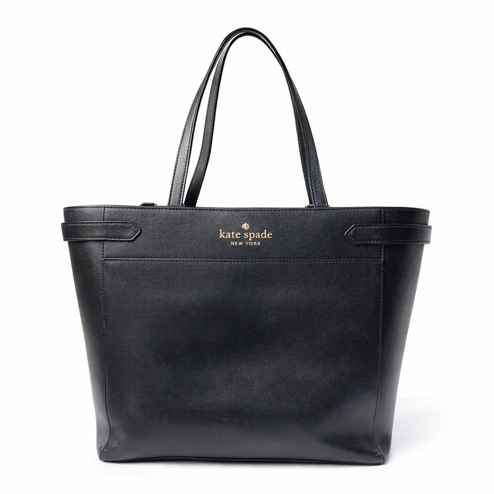 Kate Spade New York Black Saffiano Leather Tote Shoulder Bag Gold Logo